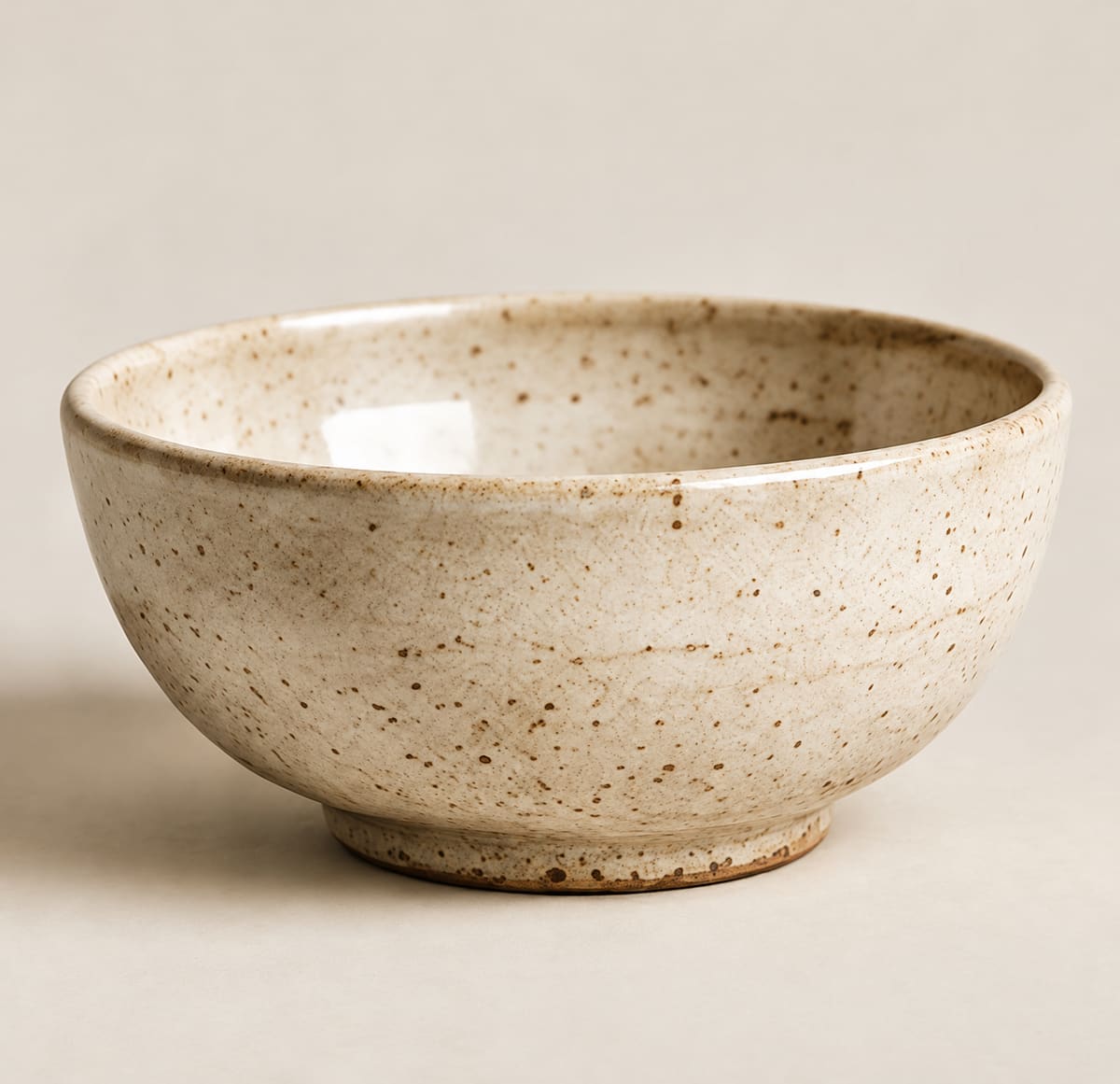 Wide speckled sandstone-colored handmade bowl